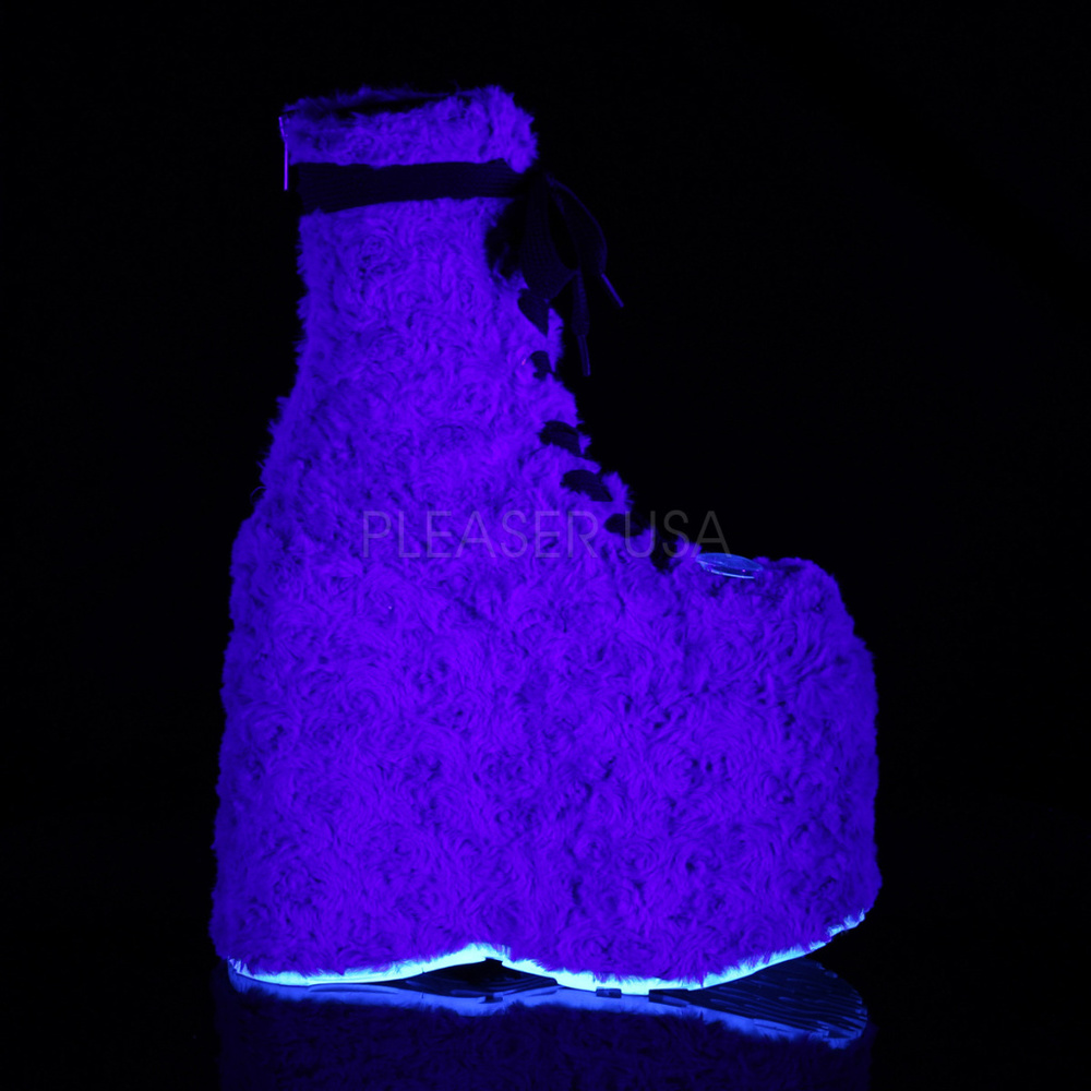 7" Platform Blue Fur Festival Lace-Up Ankle Boots - Picture 5 of 5